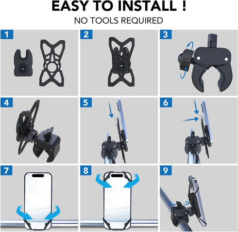 Bike Phone Holder Socket Mount for Treadmill Handlebar, Motorcycles, Scooters, Compatible with Phones 3.7" to 7"