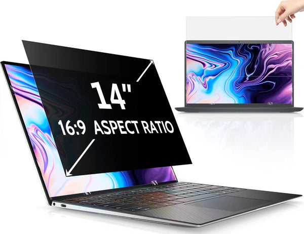 14 Inch Laptop Privacy Screen, Anti Glare Blue Light Filter Protector for 16:9 Monitors, Removable