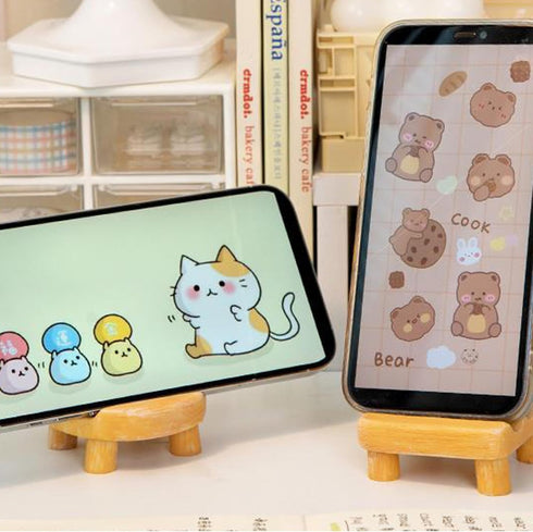 Cute Cat Cell Phone Stand Holder for Desk, Cartoon Animal Resin Smartphone Holder Compatible with All Mobile Phones