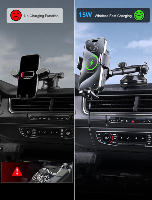 Wireless Car Charger, MOKPR 15W Fast Charging Auto Clamping Car Phone Holder for iPhone 15/14/13/12 Pro Max
