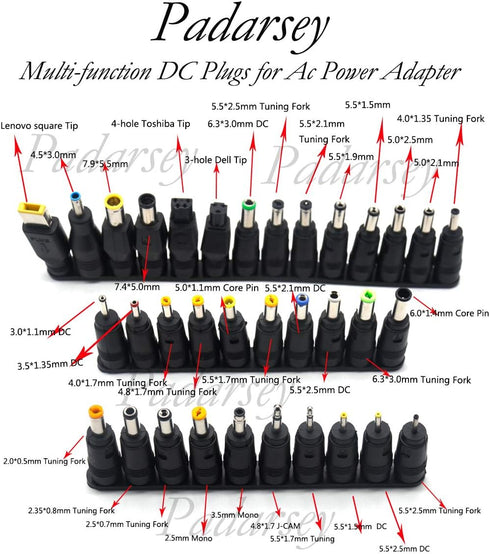 Padarsey Universal AC Power Adapter Charger 96W with 34 Adapters, 12V-24V Compatible for Notebook, Mobile Phone, and