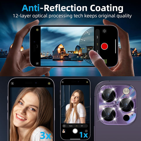 YWXTW Camera Lens Protector for iPhone 14 Pro Max/iPhone 14 Pro, 5X Strengthen Tempered Glass (Purple Glitter)