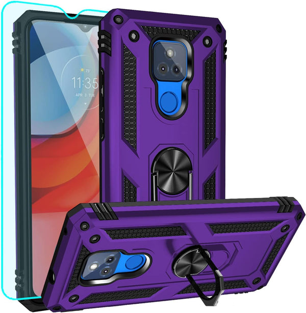 Compatible with Moto G Play Case, Purple Military Grade Hybrid Hard PC Soft TPU Shockproof with HD Screen Protector