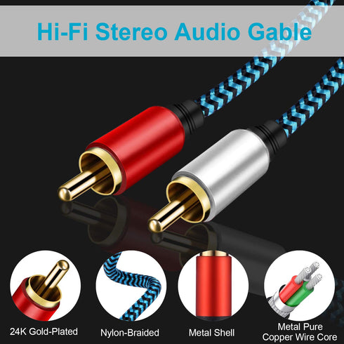 RCA Cable 5ft, 2RCA Male to 2RCA Male Stereo Audio Cable, Nylon-Braided Auxiliary Cord for Home Theater and Speakers