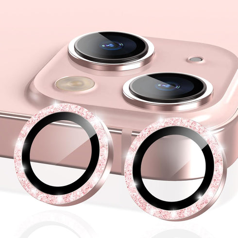 YWXTW for iPhone 15 Plus/iPhone 15 Camera Lens Protector, Glitter Metal Ring Tempered Glass