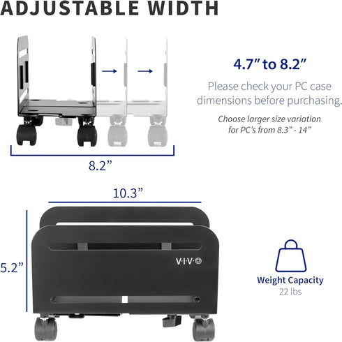 VIVO CART-PC01 Computer Mid-Tower Case, CPU Steel Rolling Stand, Adjustable Mobile Cart Holder with Locking Caster