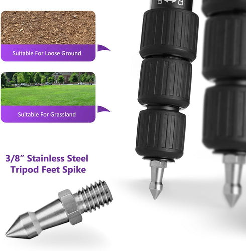 Rigych 6 3/8-16 Pcs Tripod Spike Feet - Thread, Rubber & Stainless Steel Spike Feet, Universal Anti-Slip