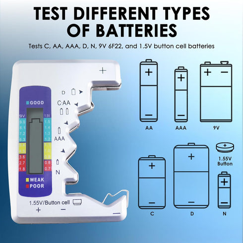 Battery Tester Universal Battery Checker with LCD Display Digital Multi Purpose Small Battery Checker for All Battery C AA AAA D N 9V 6F22 1.5V Button Cell Batteries