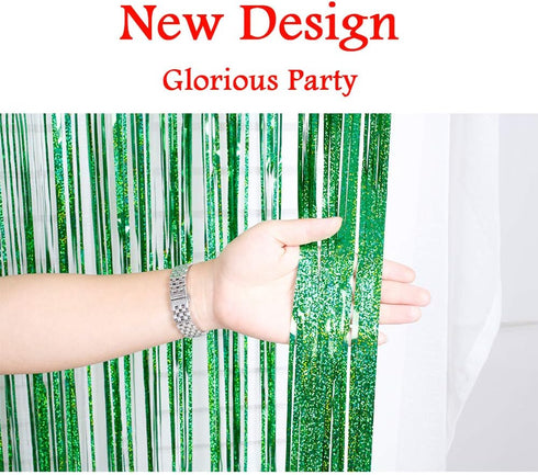Iridescent Foil Fringe Curtains for Rainforest Jungle Theme Party Supplies, 2 Packs (W) 3.28*(H) 6.56 Ft
