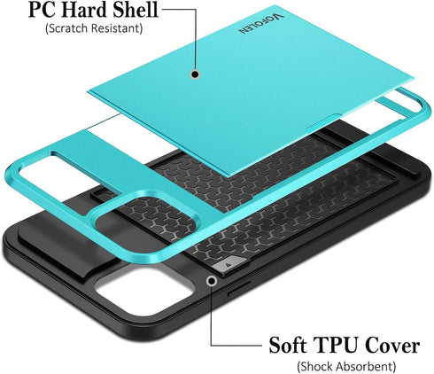 Vofolen iPhone 12 Pro Max Case, 5G Wallet Cover with Credit Card Holder Slot, Anti-Scratch Dual Layer Sky Blue