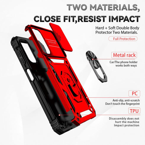 SunStory A14 5G A14 5G,Red Phone Case for Samsung Galaxy Case with HD Screen Protector & Slide Camera Cover & Rotated