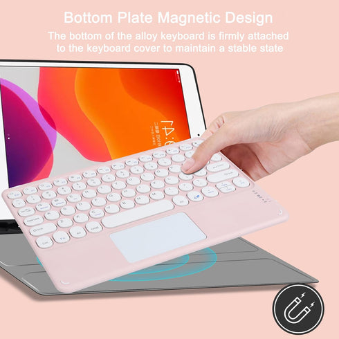 Wireless Bluetooth Keyboard with Touchpad,10 Inch Round Key Wireless Keyboard Rechargeable Ultra Slim Portable Office for iOS Android Windows Devices (Pink)