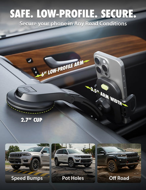 Bracketron TripGrip Low-Profile Dashboard Car Phone Holder Mount, One-Click Expandable Phone Holders for Your Car