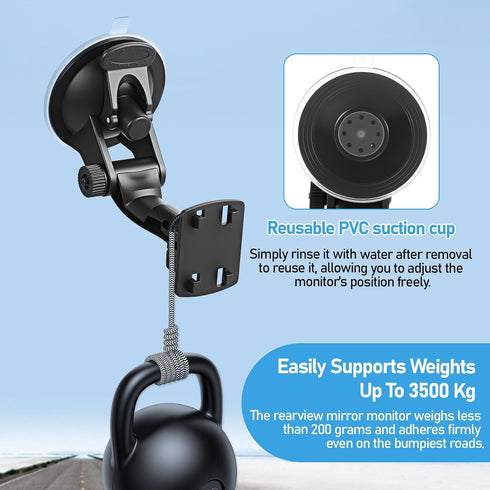 Exircy Upgraded Windshield Backup Camera Mount for Car, Black Car Camera Suction Mount Portable Cars Monitor Mounts