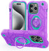 KCJ Tough Rugged Heavy Duty Case for iPhone 15 Pro (6.1") - Purple+Mint with 2× Screen Protectors & Ring Stand.