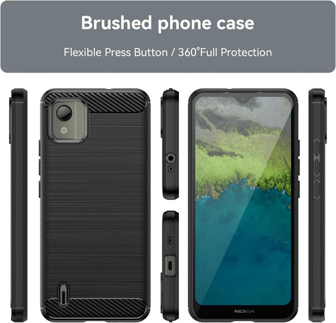 Shockproof Carbon Fiber Jacket Phone Case for Nokia C110, Scratch Resistant Soft TPU, Black