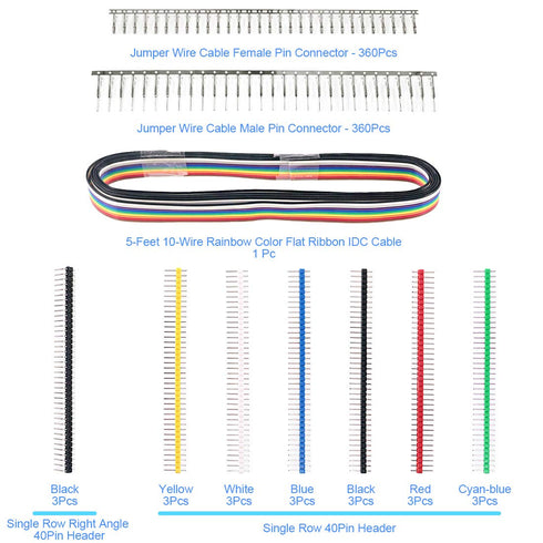Glarks 1191Pcs 2.54mm Pitch 1 2 3 4 5 6 7 8 9 10 Pin Housing Connector and Male Female Crimp Pins with Pin Header and 10 Wire Rainbow Color Flat Ribbon IDC Cable Compatible with Dupont Connector Kit
