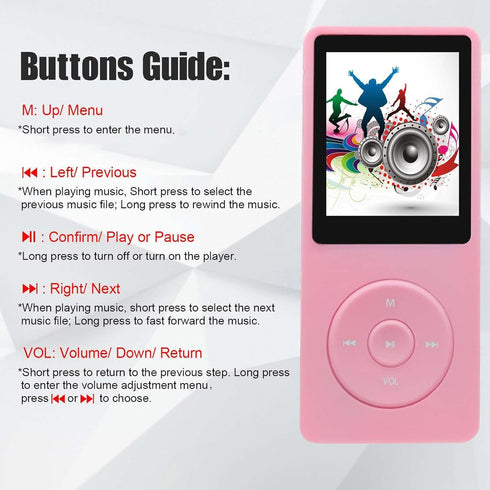 imkavery 128GB MP3 5.2, Player with Bluetooth Portable Pink Music Player for Kids with Built-in HD Speaker, FM Radio