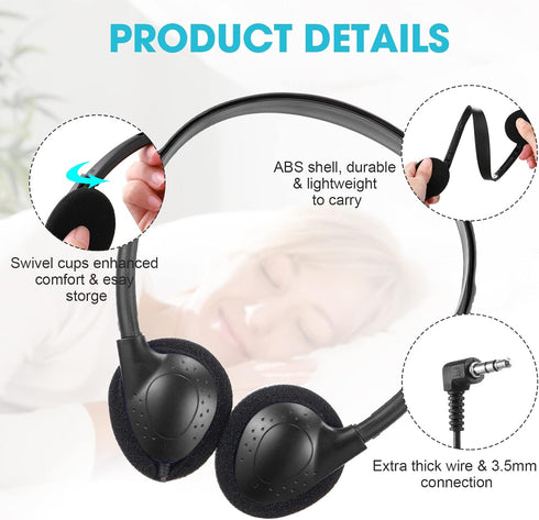 Konohan 30 Pack Headphones Bulk for Kids, Adjustable On Ear Headphones with 3.5 mm Jack