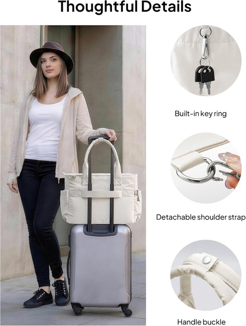 TOPEAST Teacher Tote Bag for Women Lightweight Quilted Laptop Work Travel Handbag with Zipper & Cup Holder for Nurse