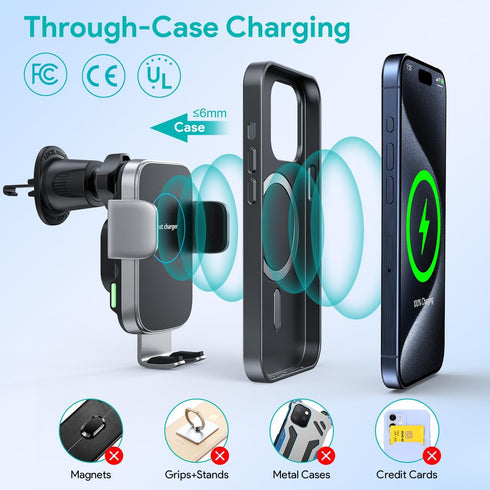 Wireless Car Charger, 15W Auto-Clamping Air Vent Holder for iPhone 15 14 13 12 11 Pro Max Plus Mini, Samsung S23