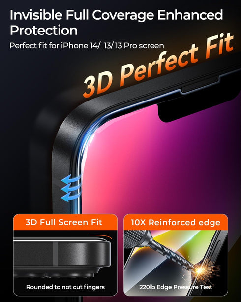 DIMONCOAT 4-PACK Screen Protector for iPhone 14/13/13 Pro - Easy Installation Kit, Military Protection, HD Clear