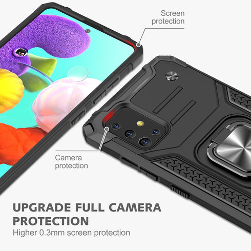 Military Grade Case for Samsung Galaxy A51, Built-in Kickstand Heavy Duty Shockproof Cover (Black)