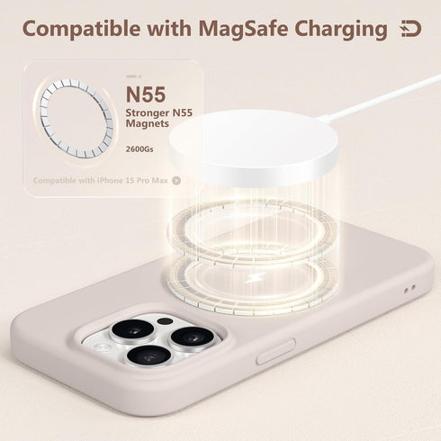 GONEZ iPhone 15 Pro Max Case - Liquid Silicone, Magsafe Compatible, 2X Camera & Screen Protectors, Soft Anti-Scratch