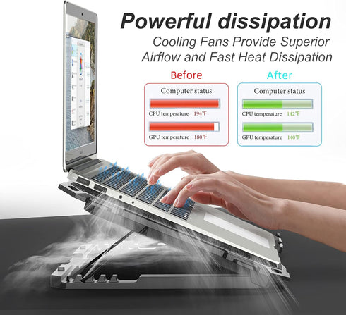 Upgrade Laptop Cooling Pad, Gaming Laptop Cooler with 5 Quiet Fans, 2 USB Ports, 5 Adjustable Heights, Blue LED Lights