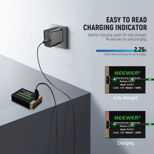 NEEWER 950mAh LP-E17 Replacement Battery for Canon EOS R50 R8 RP R10 R100, USB Type C Fast Charging