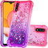 Galaxy A01 Case - Pink/Purple Glitter Bling Floating Liquid Sparkle Quicksand TPU Cover with Tempered Glass Protector