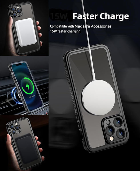 Unitedtime Magnetic Waterproof iPhone 14 Pro Case with Built-in Screen Protector, Shockproof Dustproof Full Body Cover