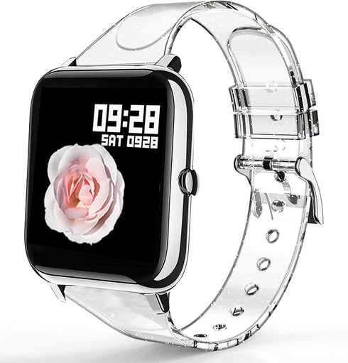 Glitter Clear Silicone Band for Donerton Smartwatch, Compatible with FirYawee/Virmee VT3/Popglory P22 and more