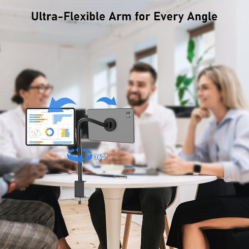 TeQable 360 4.7"-13.5" Magnetic Gooseneck Tablet Holder, iPad Desk Clamp Mount for Bed & Desk, Degree Adjustable Arm