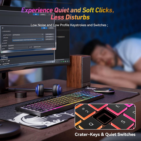 Wireless Keyboard and Mouse Combo with Backlit, 2.4G Full Size Ergonomic Keyboard with Light Up Letters, Rechargeable