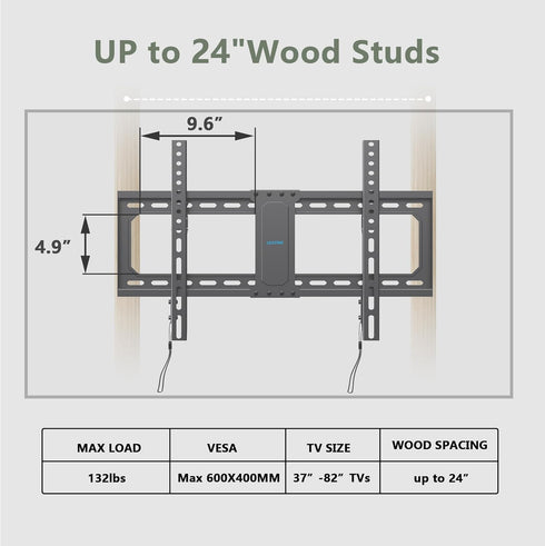 UL Listed Fixed TV Wall Mount - Fits 37-82 Inch TVs, Low Profile Bracket with Quick Release Lock, Max VESA 600x400mm