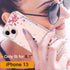 GiiKa iPhone 13 Case with Screen Protector, Clear Floral Shockproof Hard Case with TPU Bumper, Pink Floral