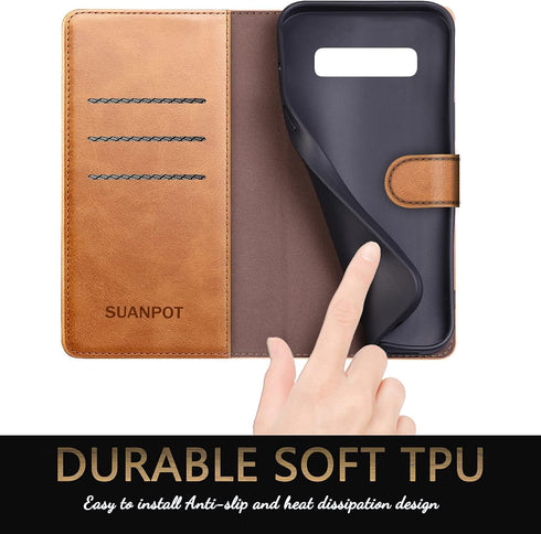 SUANPOT RFID Blocking Leather Wallet Case for Samsung Galaxy S10 6.1", Flip Folio Book Phone Case, Shockproof Cover