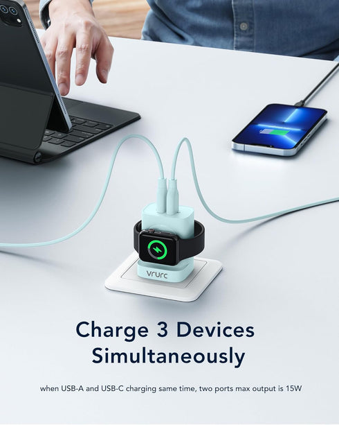 VRURC 20W PD 3-in-1 Apple Watch Charger with Magnetic Wireless Charging and Dual Ports