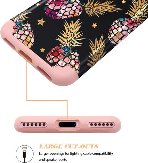 Fingic iPhone 8/iPhone 7 Case - Pineapple Design, Slim Fit, Hard PC & Soft Silicone Cover, Black/Pink