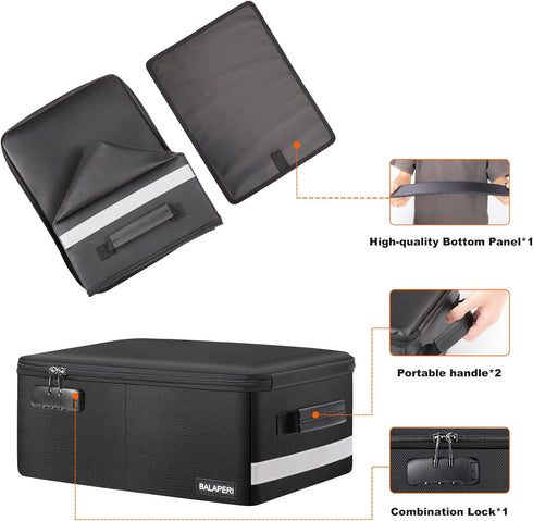 Photo Organizer Box with Lock, Fireproof Storage Box with 16 Clear Photo Cases, Portable with Handle