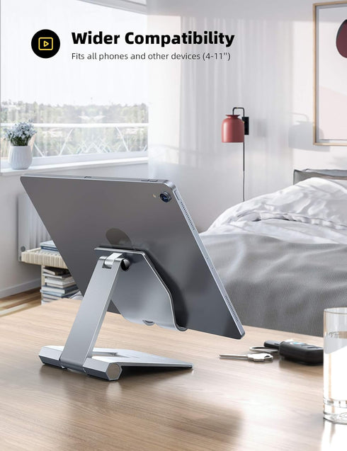 Lamicall 2024 Upgraded Adjustable Cell Phone Stand Desk, Foldable Desktop Phone Holder, Compatible with iPhone 15 14,