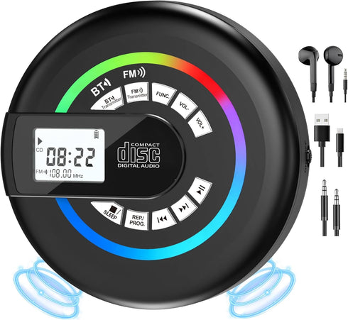 Greadio Portable CD Player with Speaker Bluetooth Discman for Car with FM Transmitter