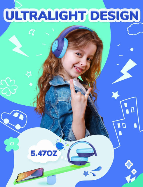 iClever Kids Headphones with Cord, 85dBA Safe Volume Wired Headphones, Over Ear for School, Boys, Girls, Travel