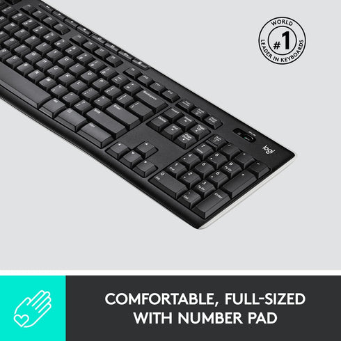 Logitech K270 Wireless Keyboard for Windows, Full-Size 2.4 GHz with Number Pad and 8 Multimedia Keys (Black)