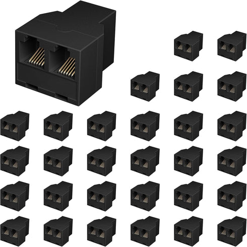 Uvital RJ12 6P6C 3 Female Telephone Line Splitters, Phone Jack Splitter, Telephone Landline Cable Connector (Black, 30
