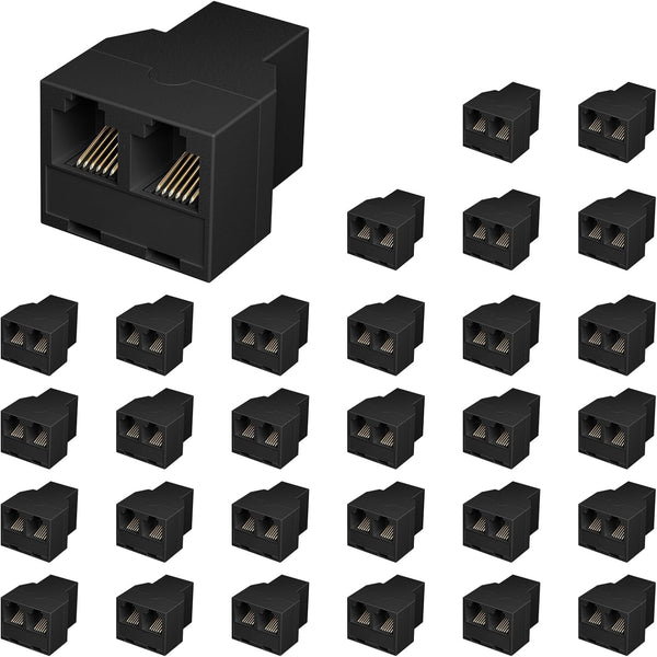 Uvital RJ12 6P6C 3 Female Telephone Line Splitters, Phone Jack Splitter, Telephone Landline Cable Connector (Black, 30