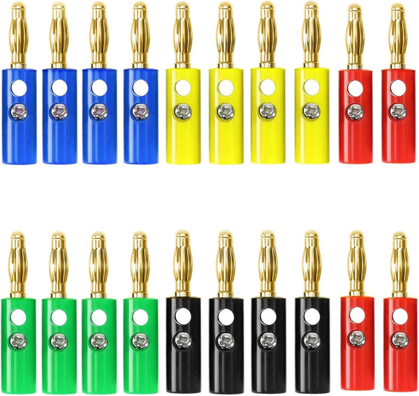 Oiyagai 20pcs Audio Speaker Wire Cable Banana Plugs, Screw Type Connectors 4mm (Gold-Plated)