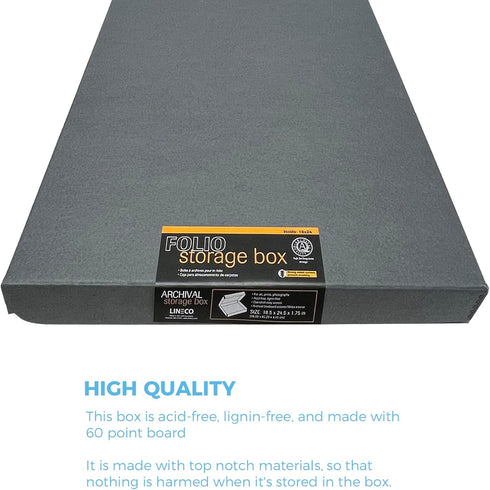Lineco Folio Storage Box, 18.5x24.5x1.75 in Clamshell Design with Metal Edge, Archival Boxboard for Organizing Photos,