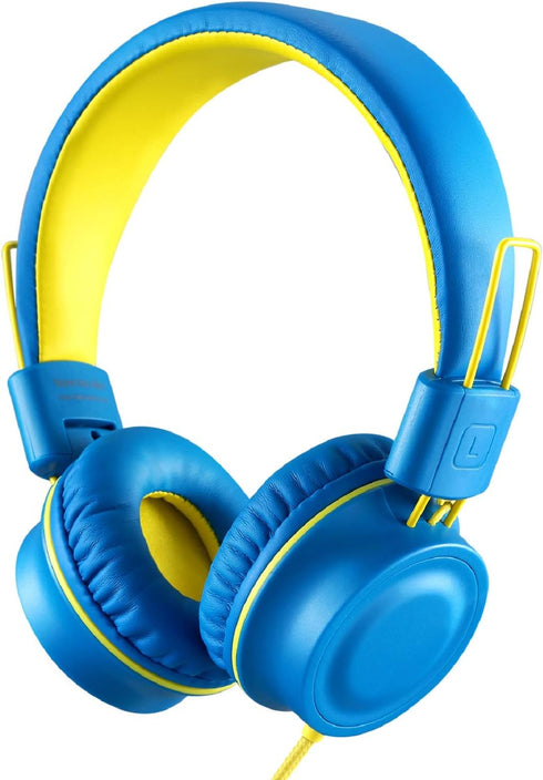 Noot Products K33 Kids Headphones, Foldable Stereo Wired On-Ear Headset with 5ft Long Cord, Electric Blue